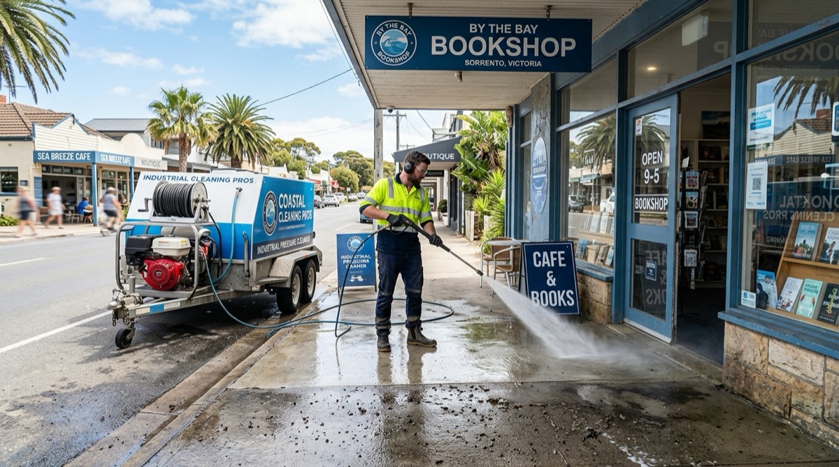 Commercial pressure washing shopfront in Warrnambool