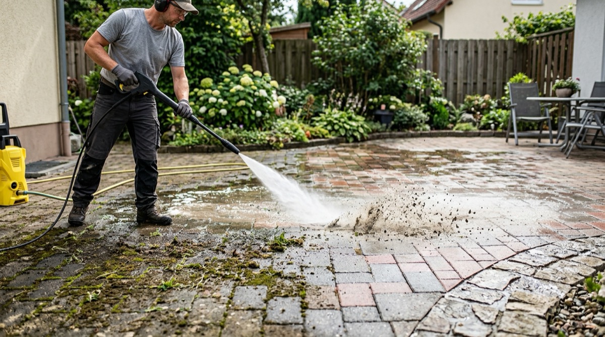 Paver pressure cleaning and moss removal in Warrnambool